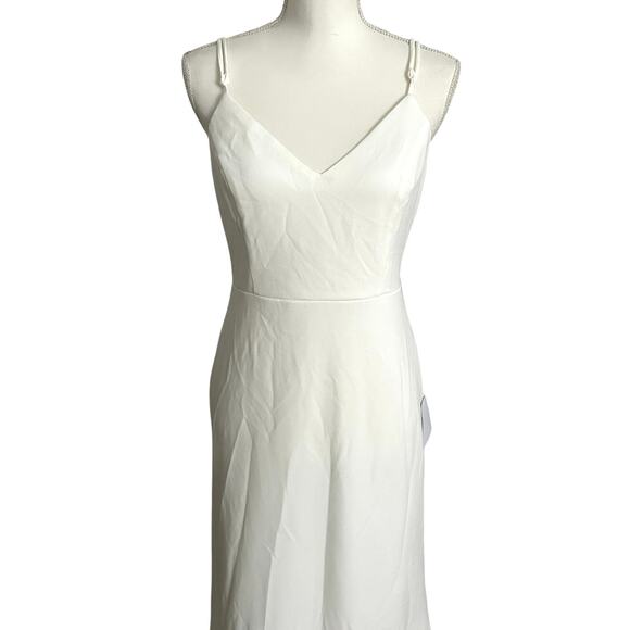 LULUS Elegant White Crepe‎ Mermaid Dress Minimalist Gown Button-Back Detail-Sz M - Picture 3 of 9